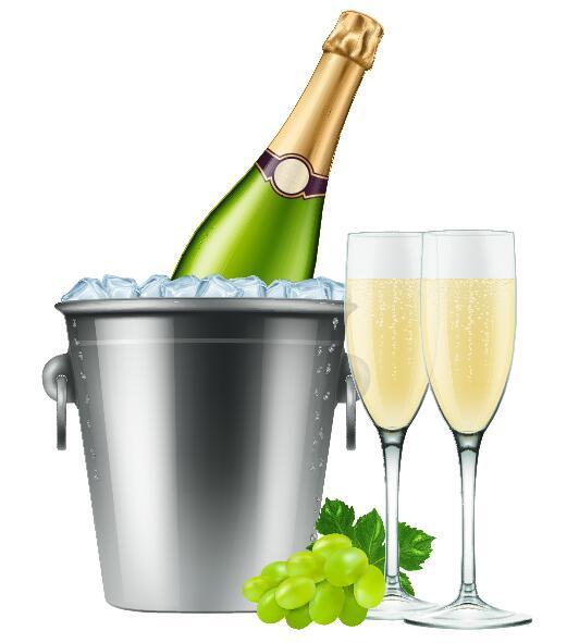 Champagne and ice cubes vector material 05