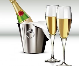 Champagne with glass cup vectors 01