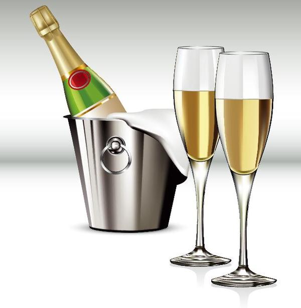 Champagne with glass cup vectors 01