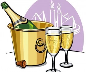 Champagne with glass cup vectors 02