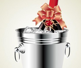 Champagne with ribbon and ice cubes vector