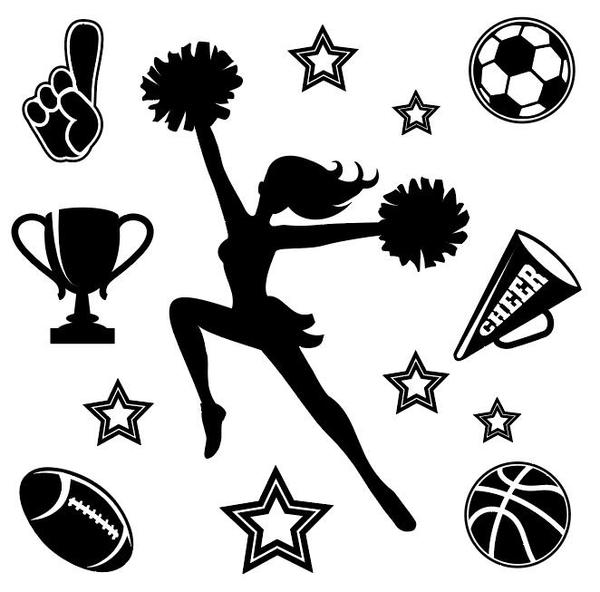 Cheerleader girl with sports competition elements vector