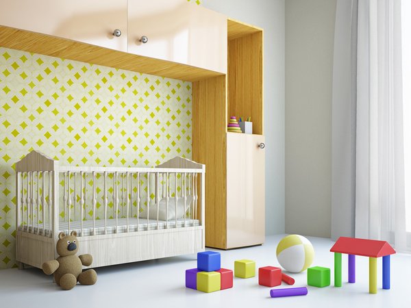 Childrens room closet and cribs Stock Photo