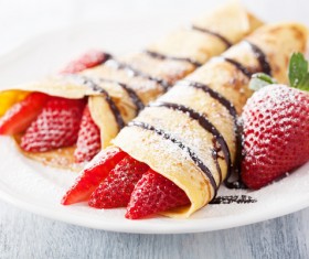 Chocolate strawberry soft pancake rolls Stock Photo 01