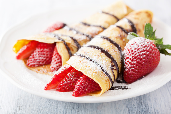 Chocolate strawberry soft pancake rolls Stock Photo 01