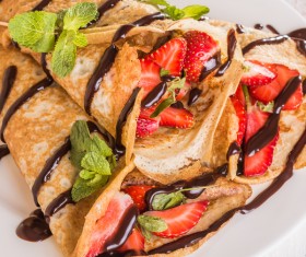 Chocolate strawberry soft pancake rolls Stock Photo 02