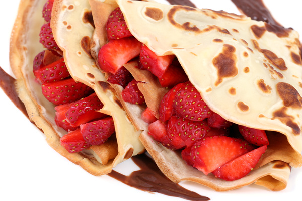Chocolate strawberry soft pancake rolls Stock Photo 03