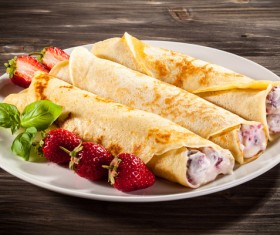 Chocolate strawberry soft pancake rolls Stock Photo 06