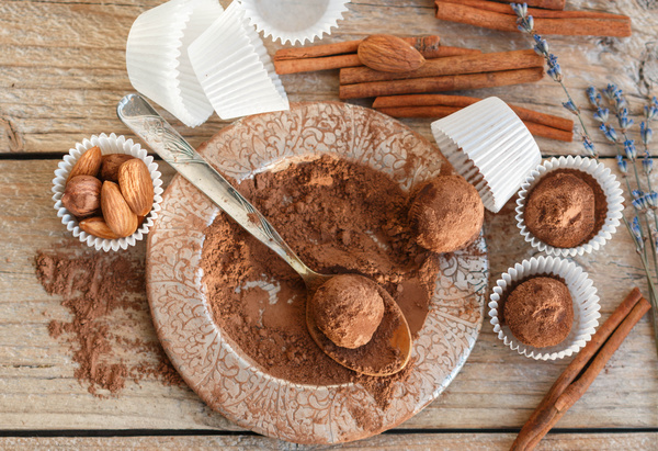 Chocolate truffle and cinnamon Stock Photo
