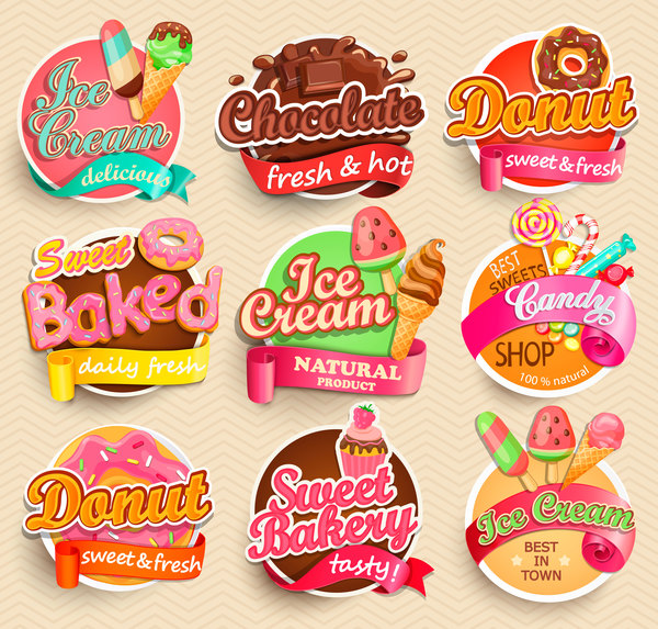 Chocolate with ice cream labels vector