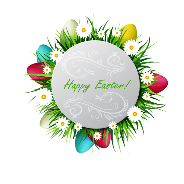 Circles easter card with easter egg vector 02