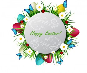 Circles easter card with easter egg vector 03