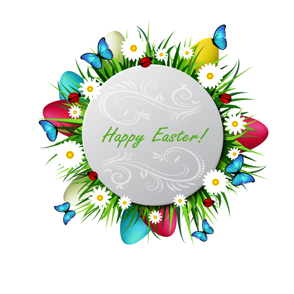Circles easter card with easter egg vector 03