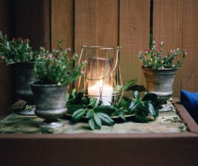 Classical decoration with candle and leaves Stock Photo