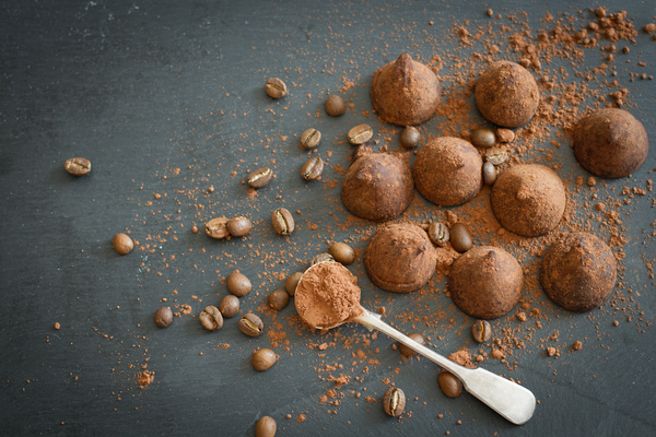 Coffee beans and Chocolate truffle Stock Photo