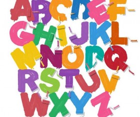Colored paint brush alphabet vector