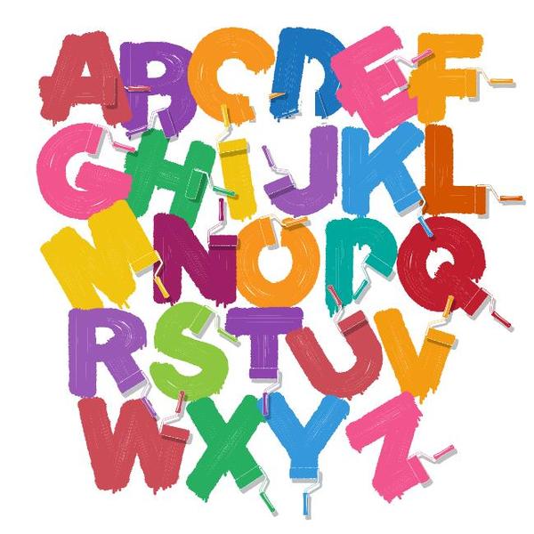 Colored paint brush alphabet vector