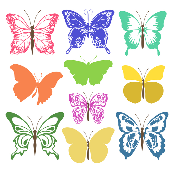 Colored silhouettes butterflies vector