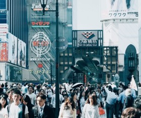 Crowded pedestrian walking in asian urban Stock Photo