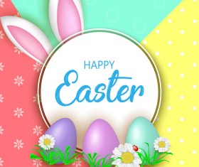 Cute Easter greeting card with flowers vector 01