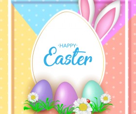 Cute Easter greeting card with flowers vector 02