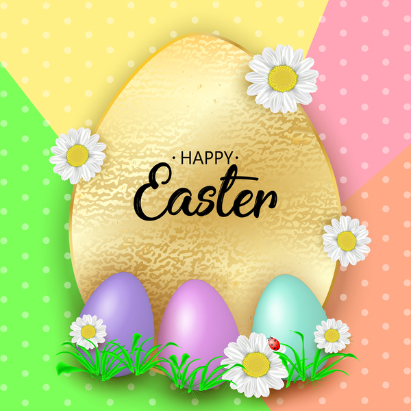 Cute Easter greeting card with flowers vector 03