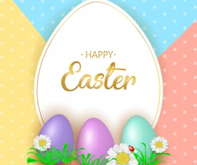 Cute Easter greeting card with flowers vector 04