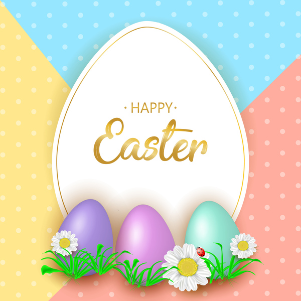 Cute Easter greeting card with flowers vector 04