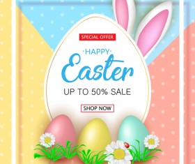 Cute Easter greeting card with flowers vector 05