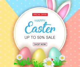 Cute Easter greeting card with flowers vector 06