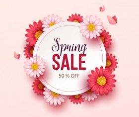 Cute flower frame with spring sale background vector 01