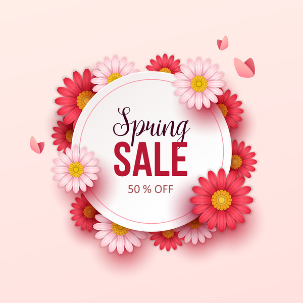 Cute flower frame with spring sale background vector 01