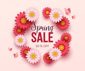 Cute flower frame with spring sale background vector 02