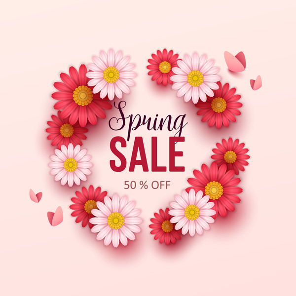Cute flower frame with spring sale background vector 02