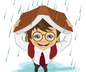 Cute student with rainy day vector