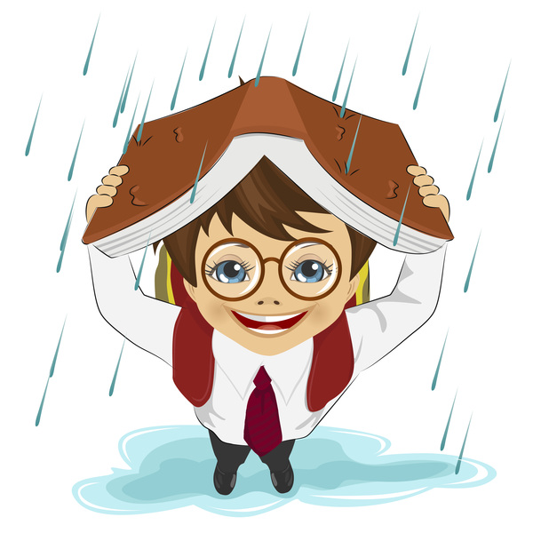 Cute student with rainy day vector