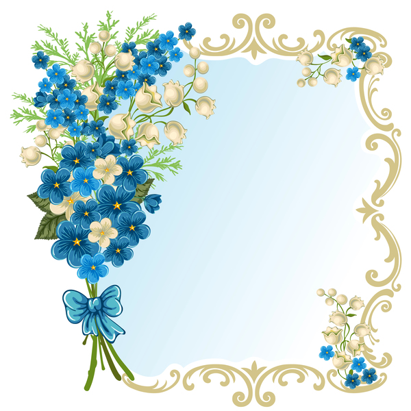 Decor frame with blue flower vector material