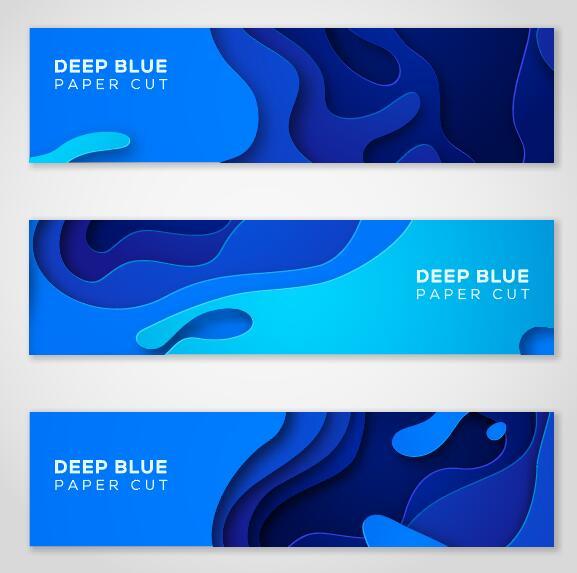 Deep blue paper cut banner vector