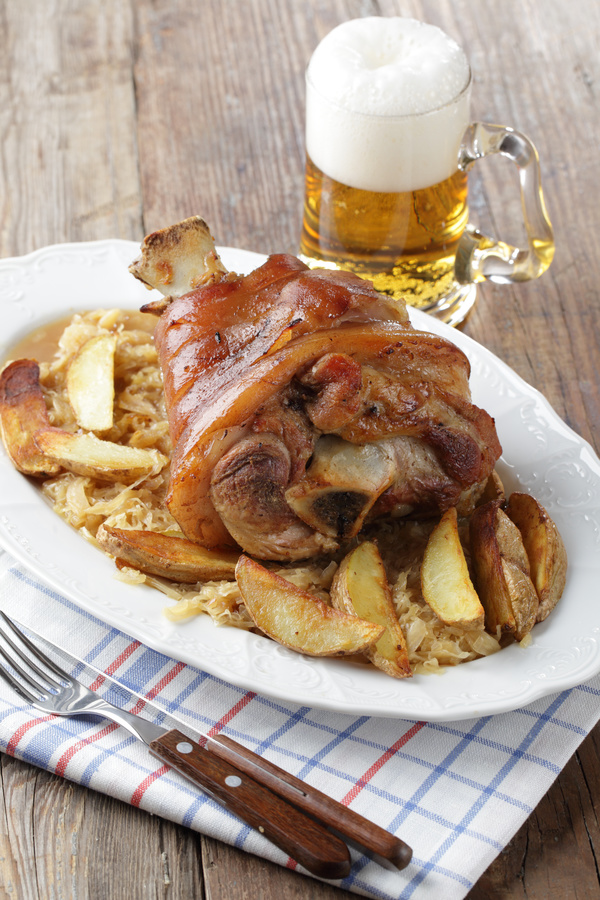 Delicious Pork knuckle and a glass of beer Stock Photo