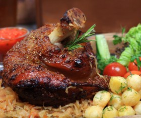 Delicious Pork knuckle and side dishes Stock Photo