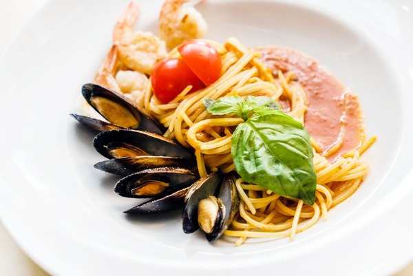 Delicious seafood pasta Stock Photo 03