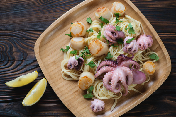 Delicious seafood pasta Stock Photo 04