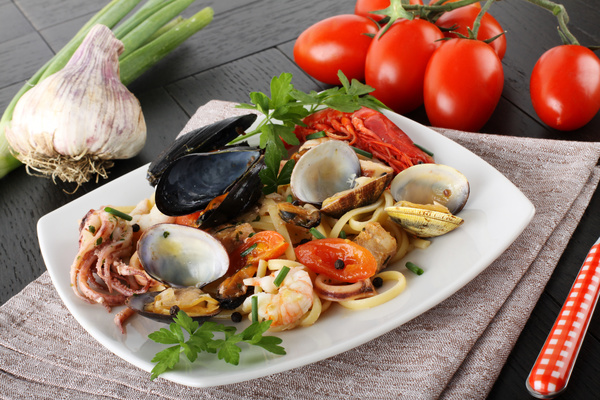 Delicious seafood pasta Stock Photo 05
