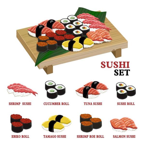 Delicious sushi vector set 01