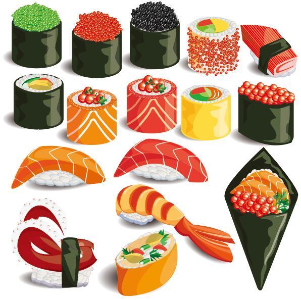Delicious sushi vector set 02