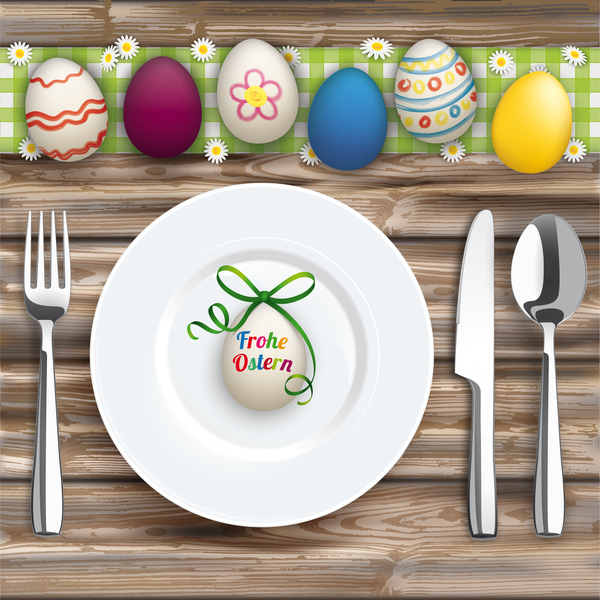 Easter Dinner with Worn Wood and Eggs vector