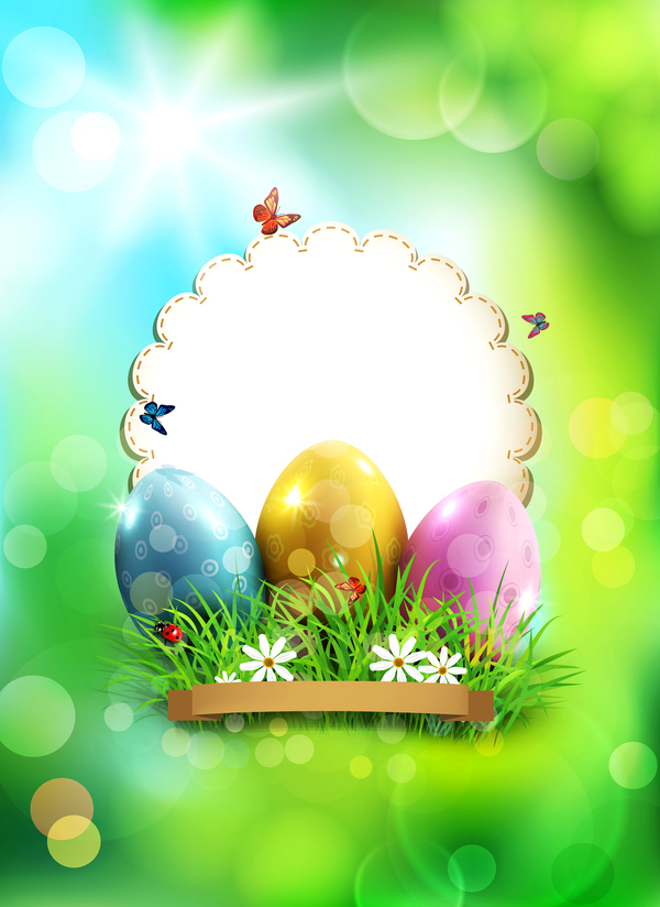 Easter egg card with halation background vector