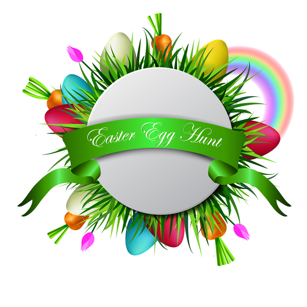 Easter card with green ribbon vector 02