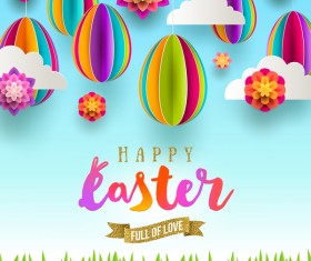 Easter card with paper cloud and egg vector