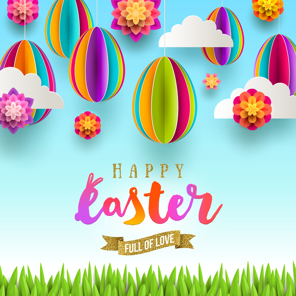 Easter card with paper cloud and egg vector